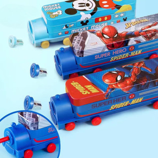 Hộp Đựng Bút Hai Tầng Hình Tàu Hỏa Cỡ Lớn Kèm Gọt Bút Chì In Hình Spider Man Captain Mickey - Đồ Dùng Học Tập Cho Bé
