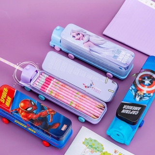 Hộp Đựng Bút Hai Tầng Hình Tàu Hỏa Cỡ Lớn Kèm Gọt Bút Chì In Hình Spider Man Captain Mickey - Đồ Dùng Học Tập Cho Bé