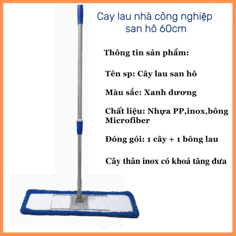 Chổi Lau Nhà Công Nghiệp Cán Rút 42/60/ 90cm Inox Bông San Hô Siêu Thấm Hút, Lau Sạch (Loại 1)
