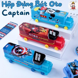 Hộp Đựng Bút Hai Tầng Hình Tàu Hỏa Cỡ Lớn Kèm Gọt Bút Chì In Hình Spider Man Captain Mickey - Đồ Dùng Học Tập Cho Bé