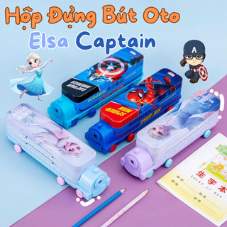 Hộp Đựng Bút Hai Tầng Hình Tàu Hỏa Cỡ Lớn Kèm Gọt Bút Chì In Hình Spider Man Captain Mickey - Đồ Dùng Học Tập Cho Bé