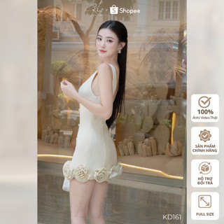 Đầm Khiết Style sát nách form ôm phối hoa 3D tone kem ngọt ngào KD161