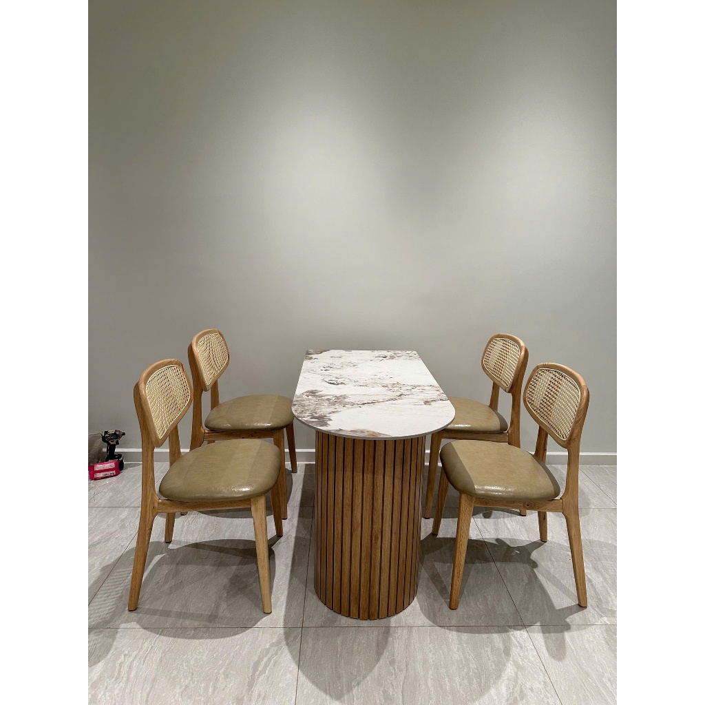 Bàn ăn NHU Y DECOR chân vòng, mặt đá ceramic kích thước 120x60, đa dạng mẫu mã