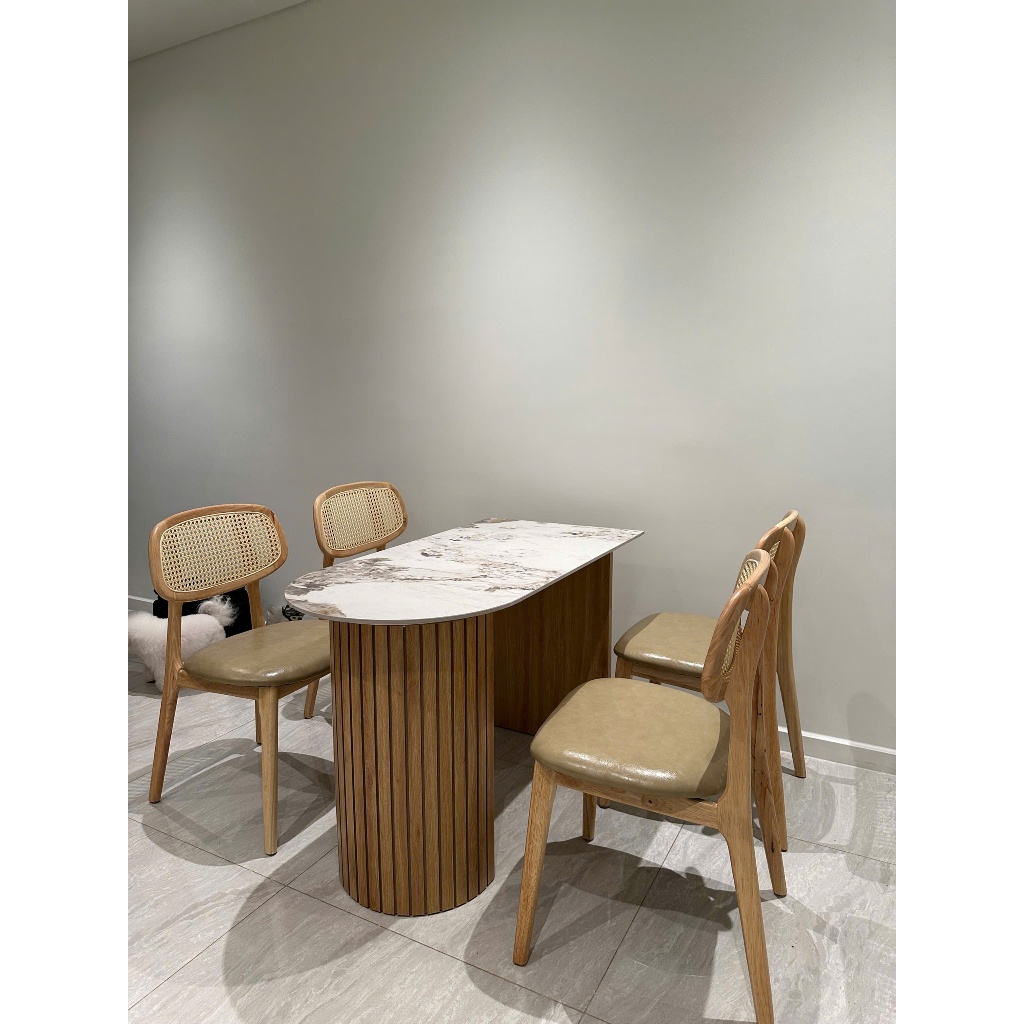Bàn ăn NHU Y DECOR chân vòng, mặt đá ceramic kích thước 120x60, đa dạng mẫu mã