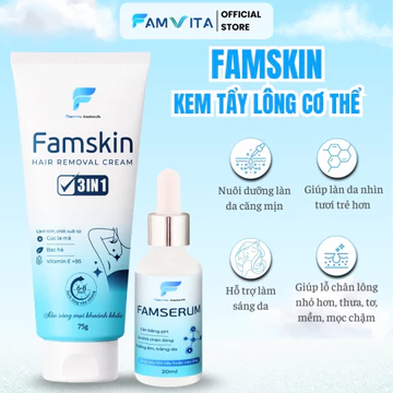 Combo Kem tẩy lông FamSkin + Serum Dưỡng Da, kem Tẩy Lông Vùng Kín, Bikini. tẩy lông Tay lông Chân, Nách 75g + serum