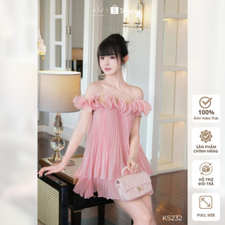 Set váy ngắn Khiết Style trễ vai dập ly xòe tone hồng ngọt ngào nữ tính KS232