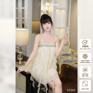 Set đầm vàng pastel 2 dây tua rua Khiết Style đi kèm quần lụa ngắn phong cách tiệc tùng KS265