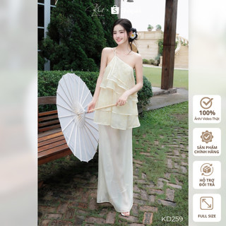 Đầm dài Khiết Style thiết kế cổ yếm xếp tầng bay bổng, chất tơ hồ điệp mềm nhẹ nữ tính KD259