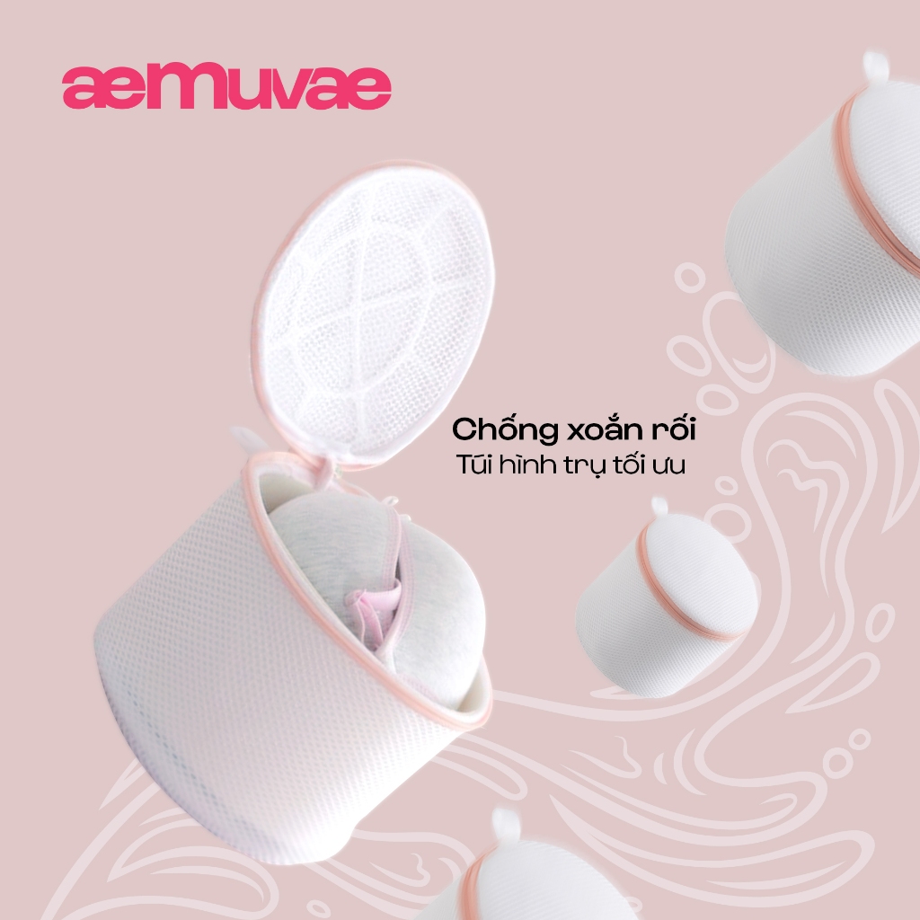 Túi giặt đồ lót khung 3D định hình 2 đầu chống biến dạng, lưới tổ ong siêu bền, có khoá kéo - Muvae