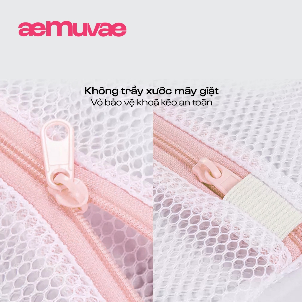 Túi giặt đồ lót khung 3D định hình 2 đầu chống biến dạng, lưới tổ ong siêu bền, có khoá kéo - Muvae