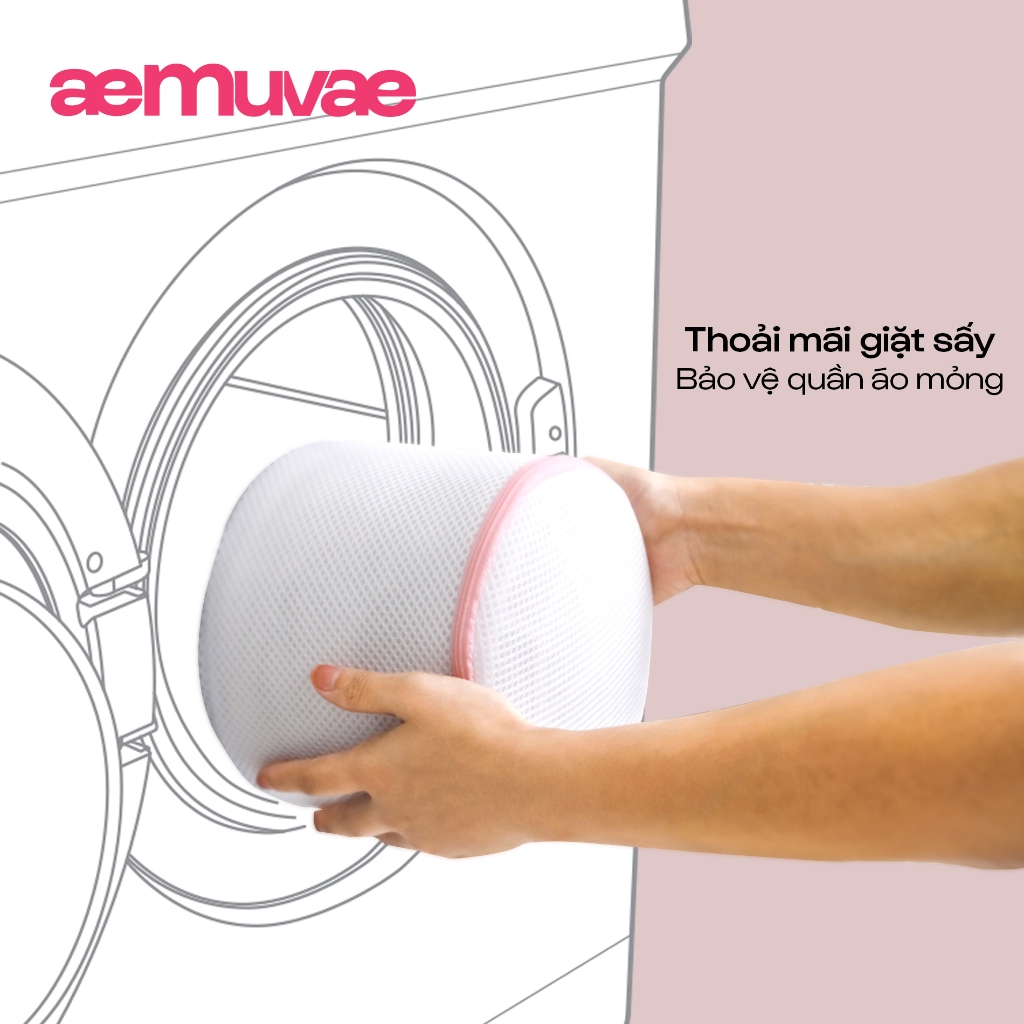 Túi giặt đồ lót khung 3D định hình 2 đầu chống biến dạng, lưới tổ ong siêu bền, có khoá kéo - Muvae