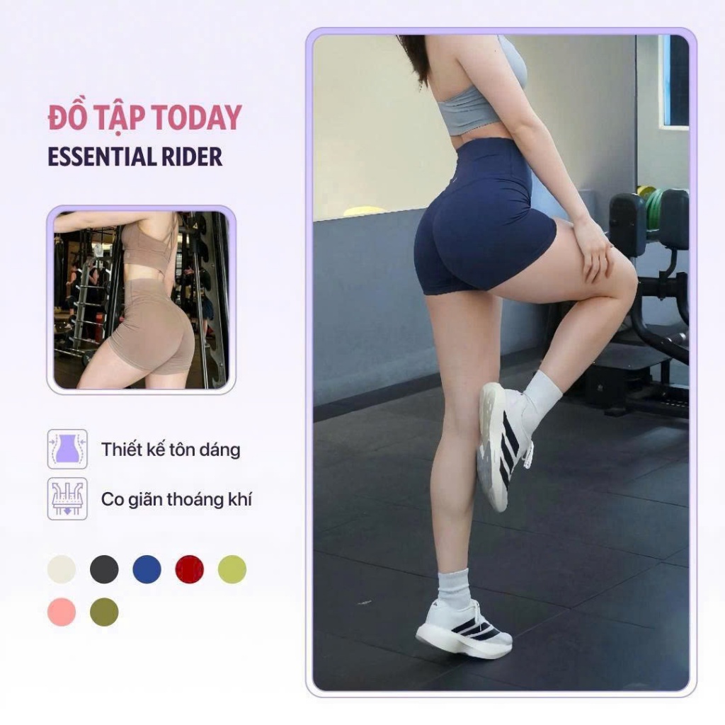 Quần tập thể thao gym yoga ngắn thể thao Essential Rider lưng cao nâng vòng 3 Today U Wear