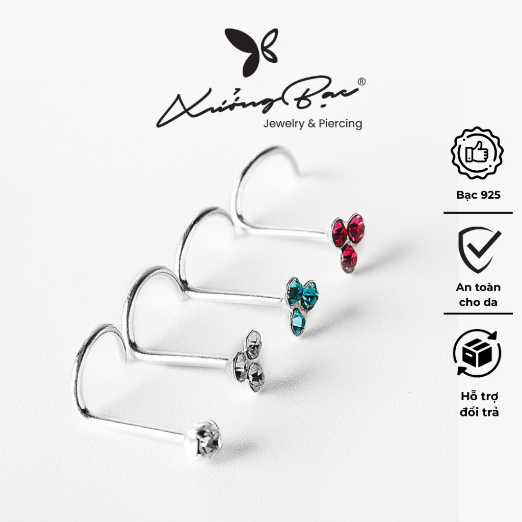 Khuyên Mũi Bạc S925 Gắn Đá, Khuyên Mũi Nữ Nhiều Mẫu Họa Tiết Mini Xinh ...