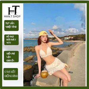 đồ bơi đi biển 3 món bikini siêu iu ÁO VỎ SÒ kèm chân váy xin xắn HAN.T SHOP