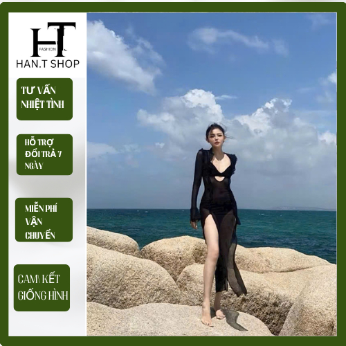 Ms 086 Bikini ĐẦM LƯỚI DÁNG DÀI xuyên thấu, áo tay loe mềm mỏng HAN.T Shop