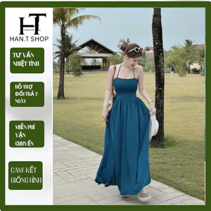 Ms 077 MAXI XANH Thời Trang Đi Biển Sét áo lông vũ mặc dc 2 kiểu chuẩn hình chân váy có lót quần đầy đủ cao cấp HAN.SHOP