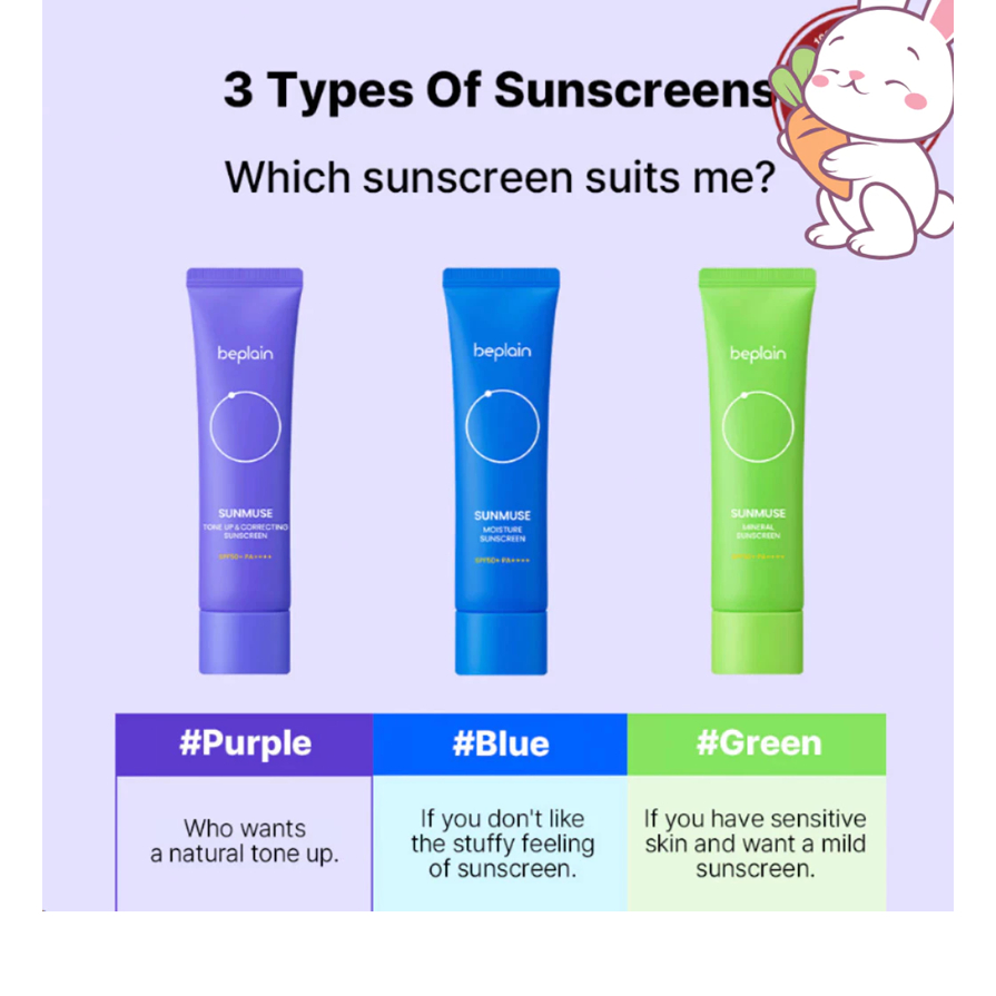 Kem Chống Nắng Beplain Sunmuse Tone Up & Correcting/ Sunmuse Mineral/ Matte/Peach Pink/Mild Green Sunscreen SPF50+ 50ml