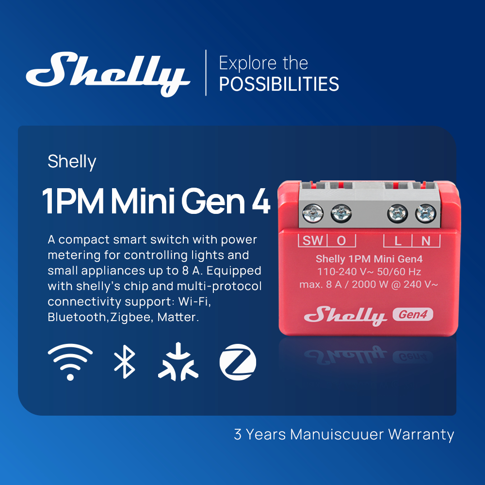 Công tắc wifi thông minh Shelly 1PM Mini Gen4 đo điện điều khiển từ xa qua điện thoại hẹn giờ bật tắt