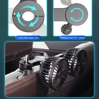 quạt máy đôi SEAMETAL USB Quạt điện hai đầu Ô tô hàng sau Ghế nhỏ có thể sạc lại-Fan Điều chỉnh 360 độ cho người hâm mộ