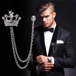 Trâm Cài Nam Sang Trọng Phong Cách Anh Bộ Đồ Dây Xích Pin Kim Cương Vương Miện Huy Hiệu Vintage Hoa