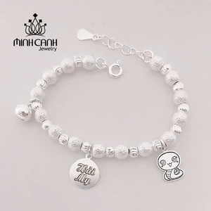 Lắc Bạc Khắc Tên Cho Bé, Chuỗi Bi Cát Cao Cấp, Đeo Tay Chân An Toàn - Minh Canh Jewelry