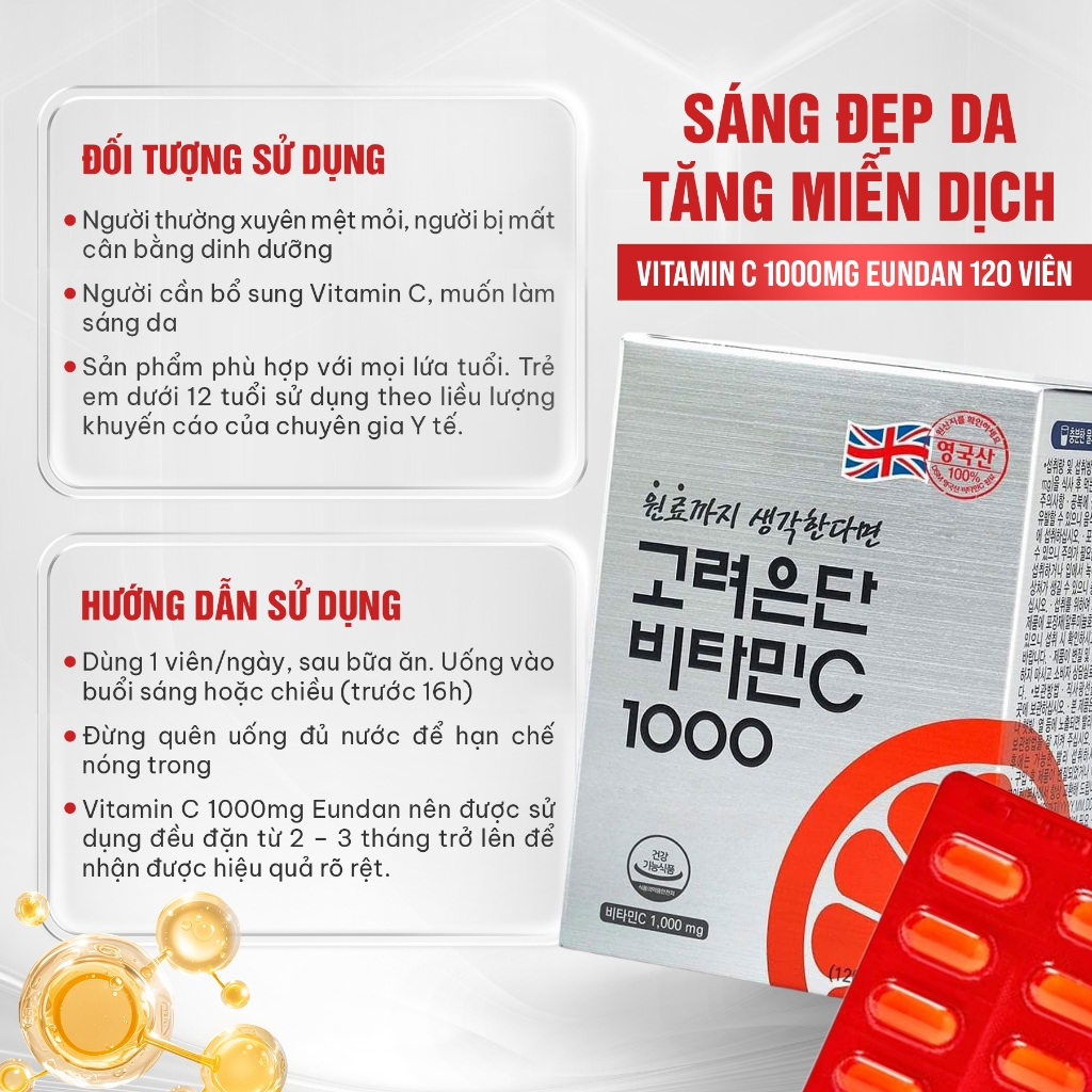 (TPBVSK) Viên Uống Eundan Vitamin C Hàn Quốc Giúp Tăng Cường Hệ Miễn Dịch Làm Đẹp Da 1000mg - Hộp 120 Viên | BigBuy360 - bigbuy360.vn