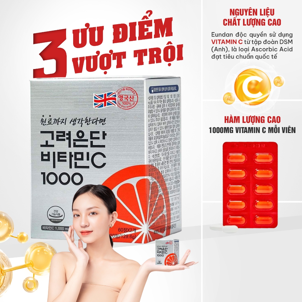 (TPBVSK) Viên Uống Eundan Vitamin C Hàn Quốc Giúp Tăng Cường Hệ Miễn Dịch Làm Đẹp Da 1000mg - Hộp 120 Viên | BigBuy360 - bigbuy360.vn