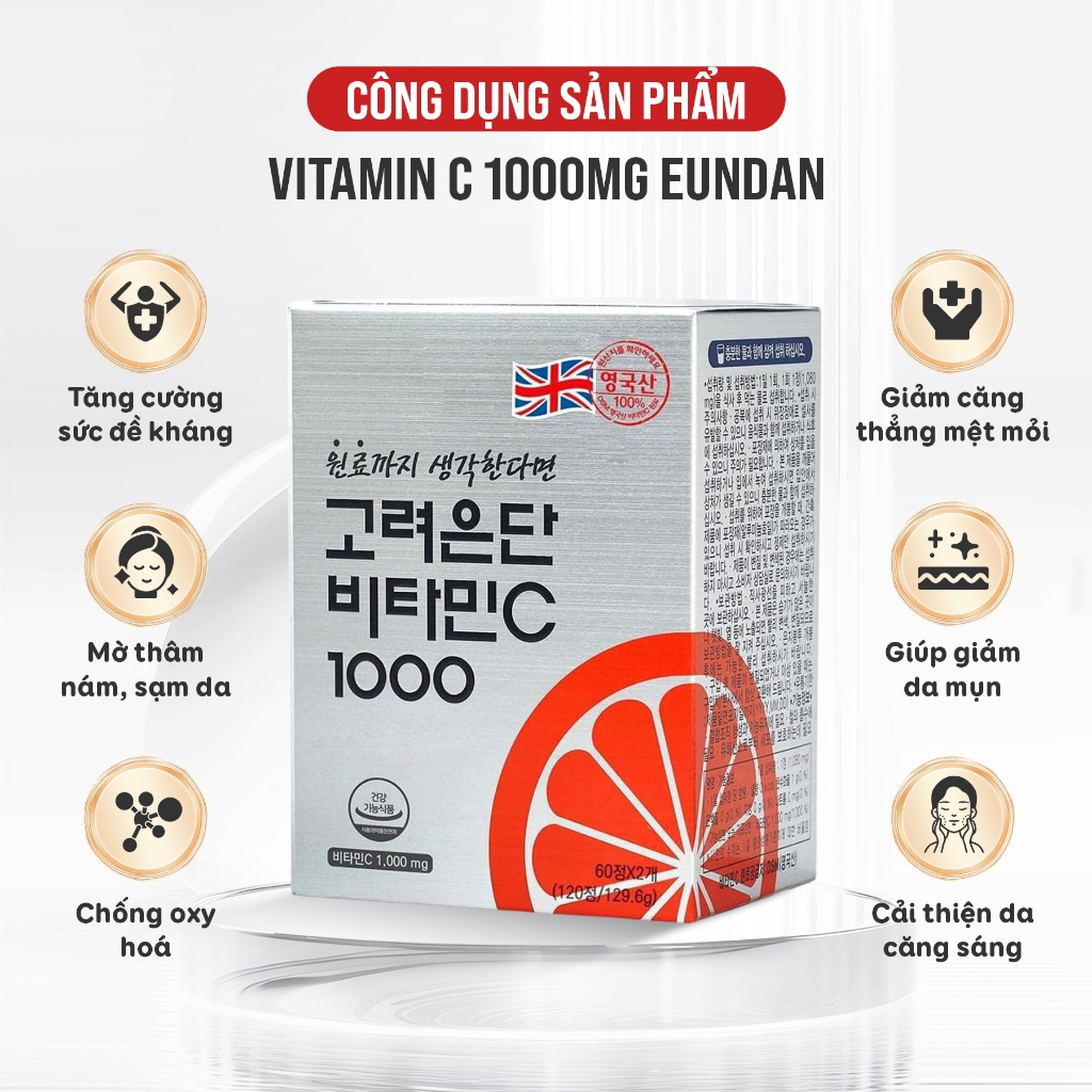 (TPBVSK) Viên Uống Eundan Vitamin C Hàn Quốc Giúp Tăng Cường Hệ Miễn Dịch Làm Đẹp Da 1000mg - Hộp 120 Viên | BigBuy360 - bigbuy360.vn