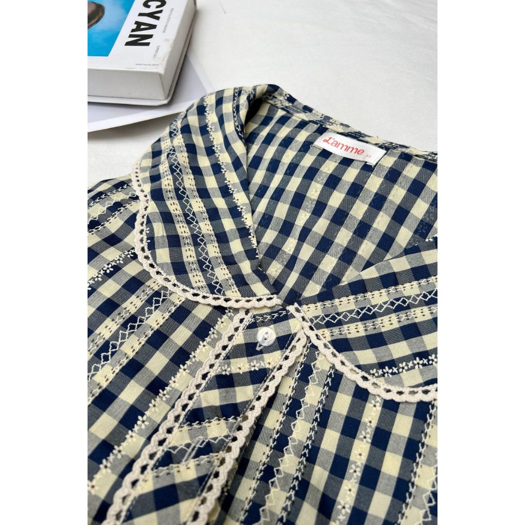 Bộ đồ ngủ mặc nhà Dalia họa tiết kẻ caro trẻ trung, chất liệu đũi mềm mại, kiểu dáng năng động thiêt kế by L'AMME