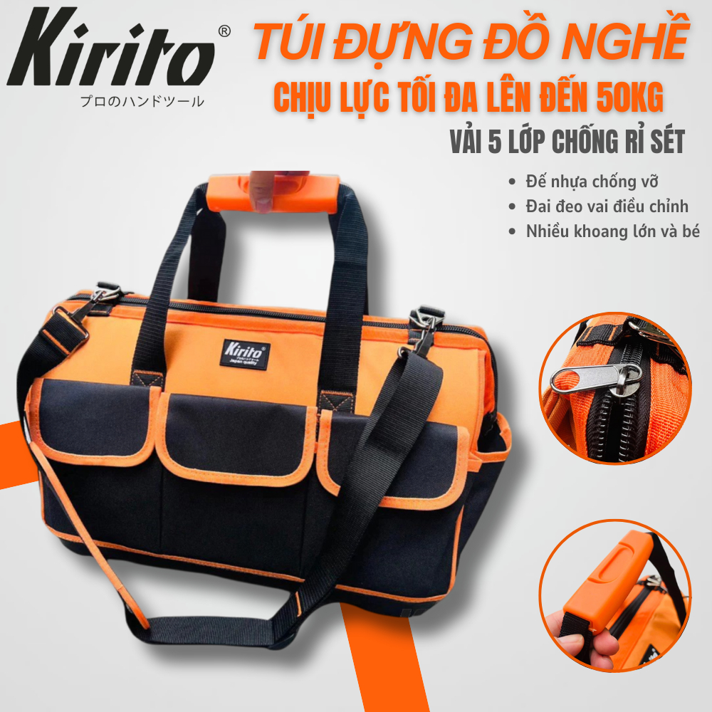 TÚI ĐỰNG ĐỒ NGHỀ CAO CẤP KIRITO NHẬT BẢN Nắp kéo chữ A màu cam đen