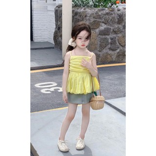 [B&G] Sét chân váy jean kèm áo 2 dây vàng dễ thương mùa hè cho bé gái từ 10-42kg(2-12 tuổi)