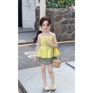 [B&G] Sét chân váy jean kèm áo 2 dây vàng dễ thương mùa hè cho bé gái từ 10-42kg(2-12 tuổi)