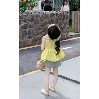 [B&G] Sét chân váy jean kèm áo 2 dây vàng dễ thương mùa hè cho bé gái từ 10-42kg(2-12 tuổi)