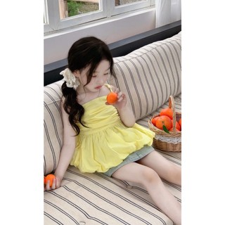[B&G] Sét chân váy jean kèm áo 2 dây vàng dễ thương mùa hè cho bé gái từ 10-42kg(2-12 tuổi)