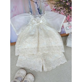 [B&G] Sét bộ đùi thêu nơ ngực tiểu thư cao cấp cho bé gái từ 8-40kg(1-10 tuổi)