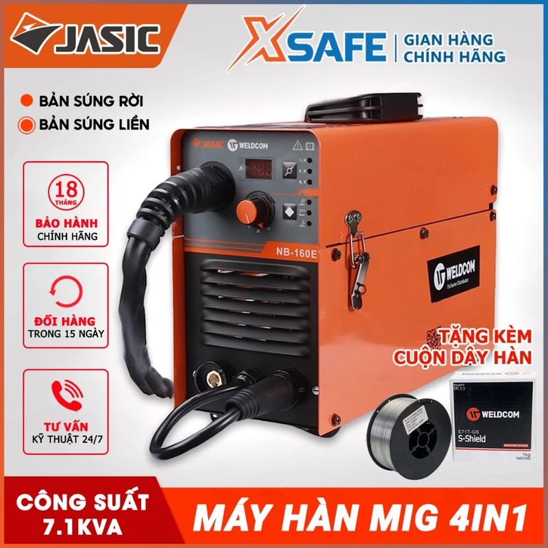 Máy hàn mig mini Jasic NB-160E dòng hàn 40-160A ngấu sâu tích hợp 3 chức năng hàn MIG dùng khí không dùng khí và hàn que — ảnh 1