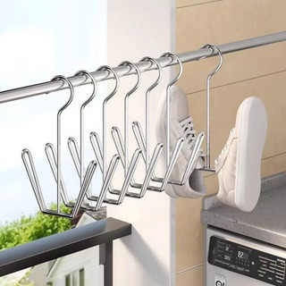 Móc Phơi Giày Dép INOX Không Gỉ Thiết Kế W Chống Gió Bay, Giá Phơi Giày Dép Tất Vớ Tiện Lợi 88509