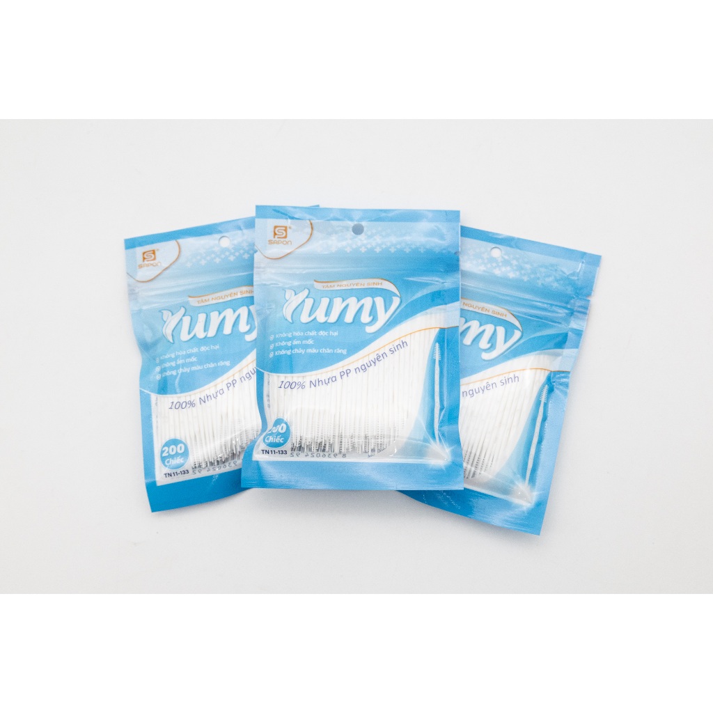Combo 5 túi Tăm nhựa xương cá YUMY 200 chiếc, tăm 2 đầu nhỏ mềm vệ sinh an toàn cho nướu (TN11-133)