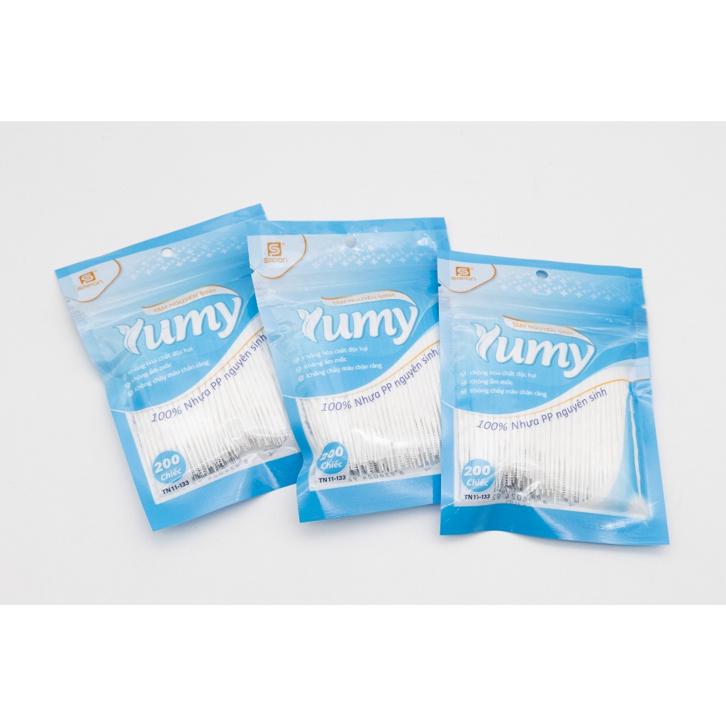Combo 5 túi Tăm nhựa xương cá YUMY 200 chiếc, tăm 2 đầu nhỏ mềm vệ sinh an toàn cho nướu (TN11-133)