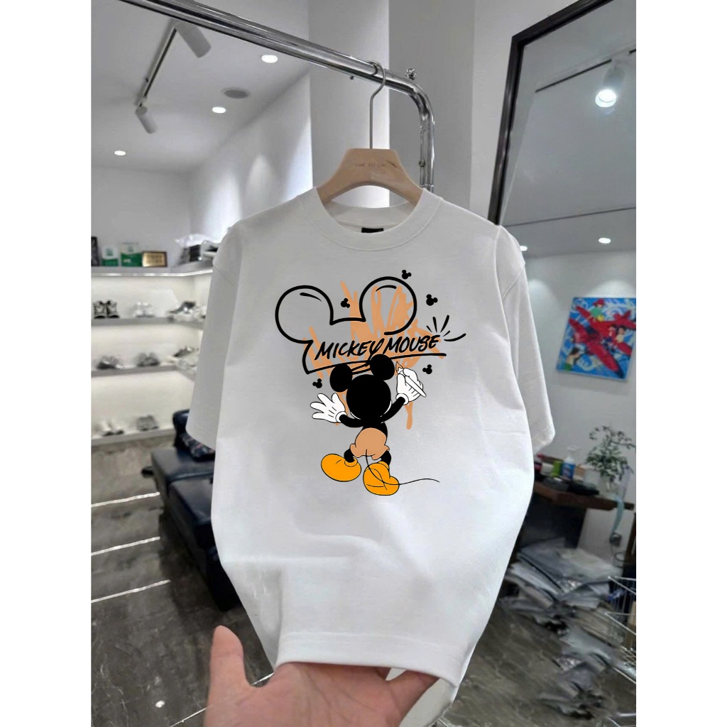 Áo thun in hình Mickey Mouse tự vẽ họa tiết Graffiti Form Rộng Cotton Việt Mềm Mịn Thoáng Mát