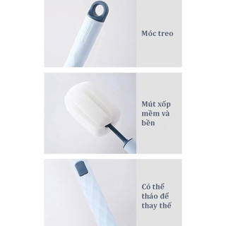 Cọ Rửa Bình Sữa, Ly, Cốc Bằng Mút Xốp Thay Thế Được - Dụng Cụ Chà Rửa, Vệ Sinh Chai Lọ Siêu Sạch 88510