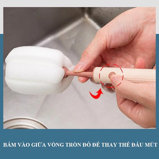 Cọ Rửa Bình Sữa, Ly, Cốc Bằng Mút Xốp Thay Thế Được - Dụng Cụ Chà Rửa, Vệ Sinh Chai Lọ Siêu Sạch 88510