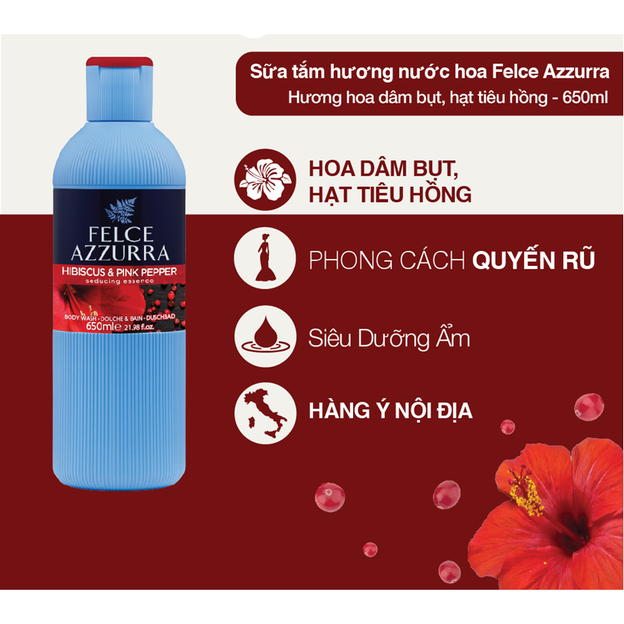 Sữa tắm đậm đặc hương nước hoa cao cấp Felce Azzura - 650ml - NK Ý