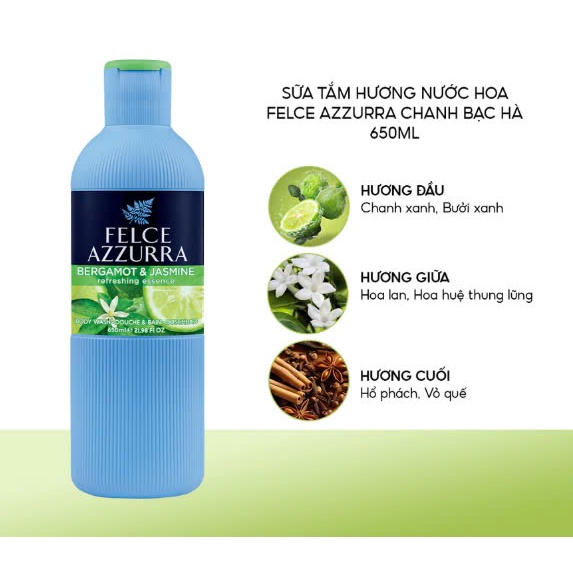 Sữa tắm đậm đặc hương nước hoa cao cấp Felce Azzura - 650ml - NK Ý