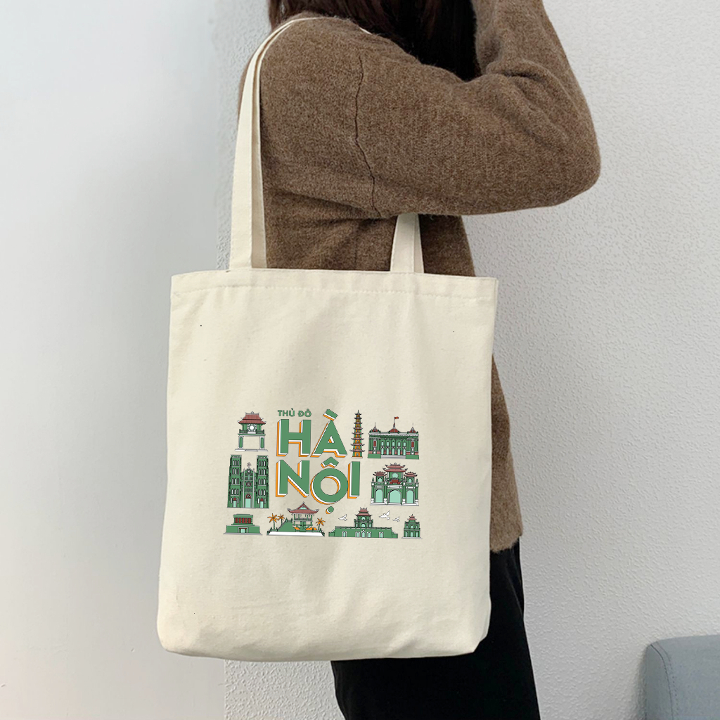 Túi tote có khóa kéo Việt Nam - Hà Nội -Hồ Chí Minh- Huế Đất Nước Tôi Yêu túi vải canvas đeo vai đi chơi tota0216
