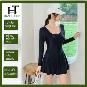 Bikini đi biển, đồ bơi nữ váy dài tay cổ U sexy (cổ U 001) HAN.T SHOP