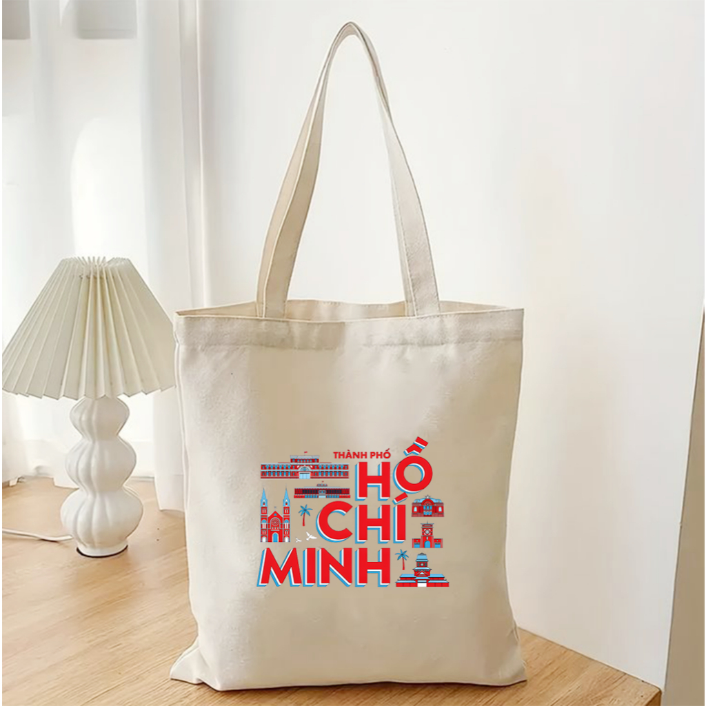 Túi tote có khóa kéo Việt Nam - Hà Nội -Hồ Chí Minh- Huế Đất Nước Tôi Yêu túi vải canvas đeo vai đi chơi tota0216