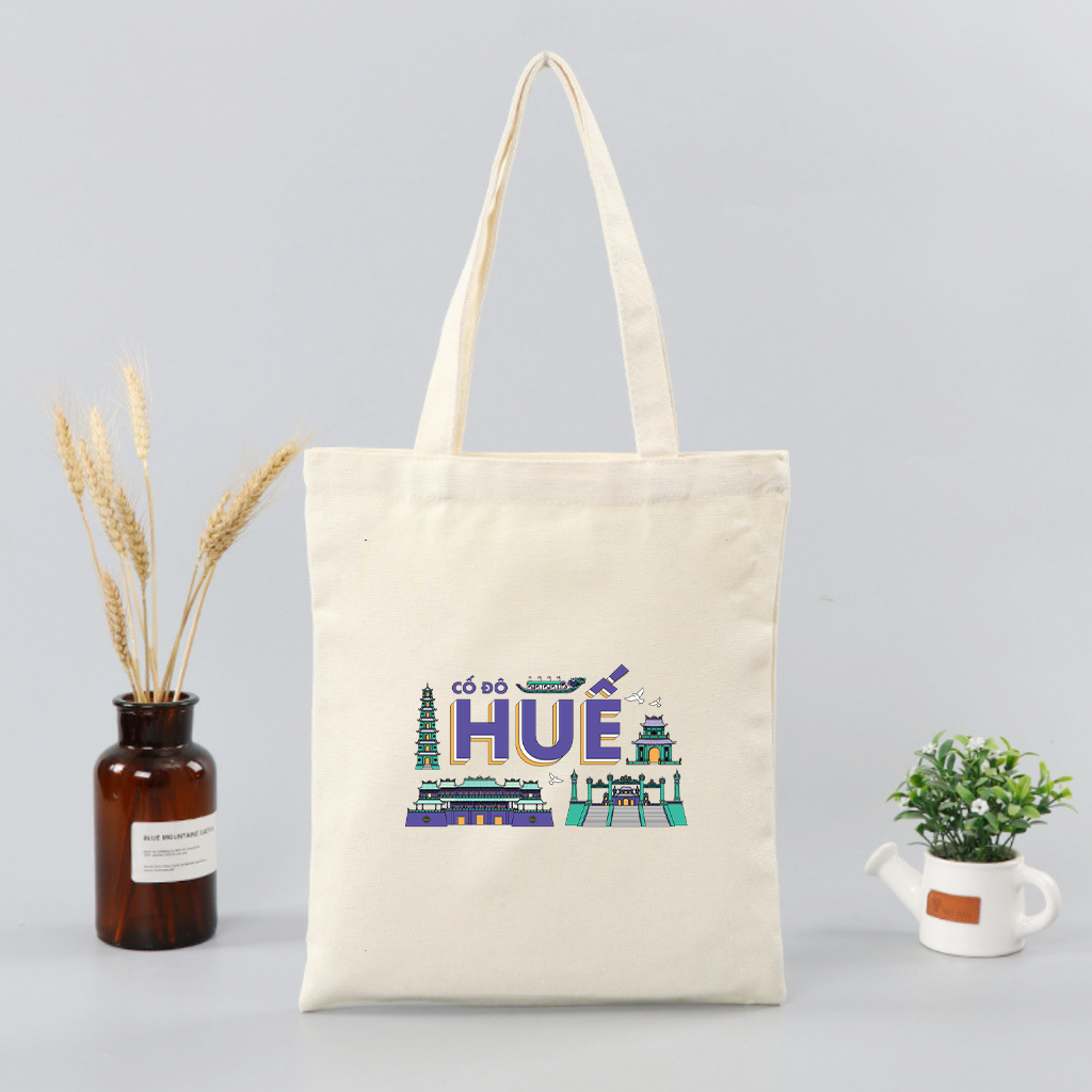 Túi tote có khóa kéo Việt Nam - Hà Nội -Hồ Chí Minh- Huế Đất Nước Tôi Yêu túi vải canvas đeo vai đi chơi tota0216