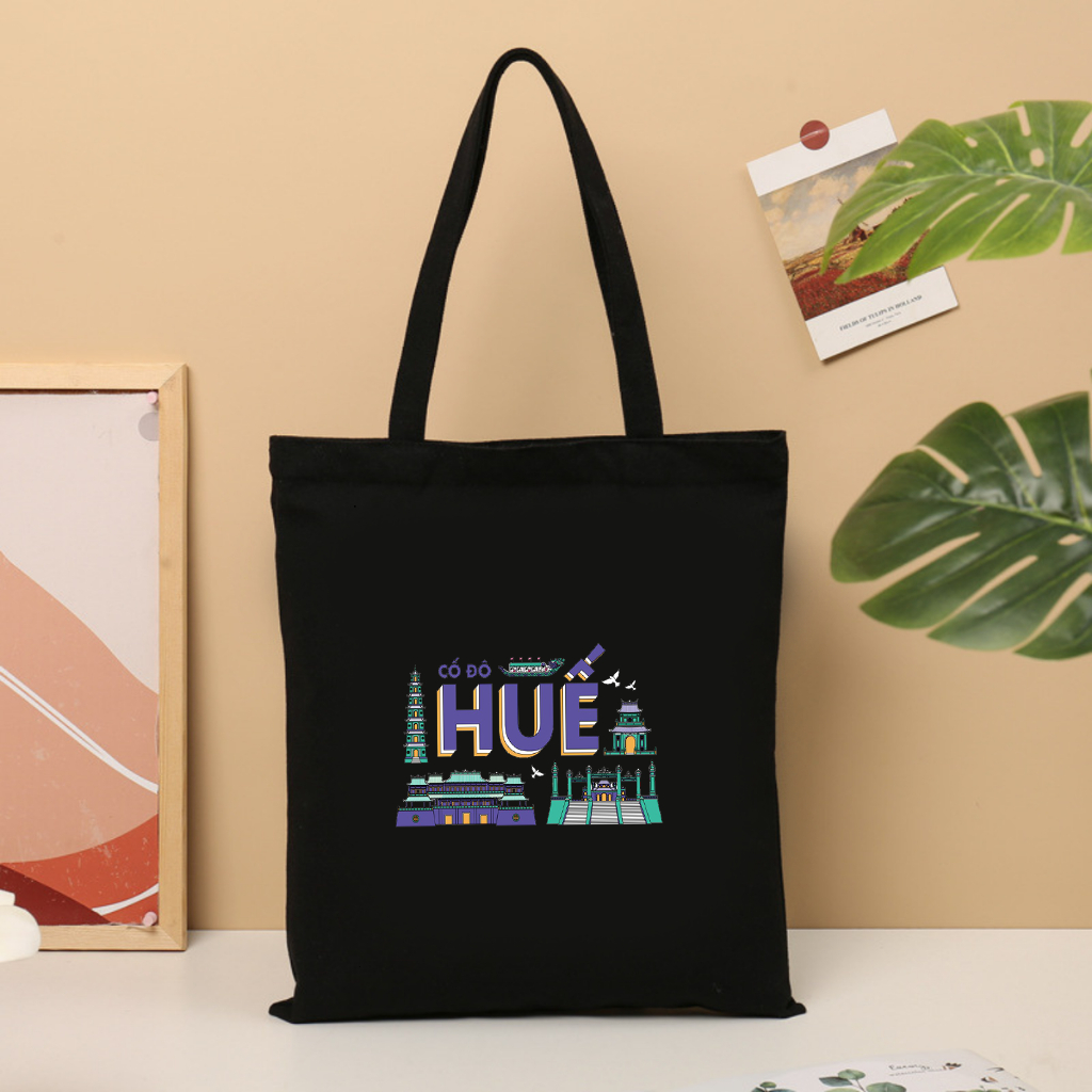 Túi tote có khóa kéo Việt Nam - Hà Nội -Hồ Chí Minh- Huế Đất Nước Tôi Yêu túi vải canvas đeo vai đi chơi tota0216