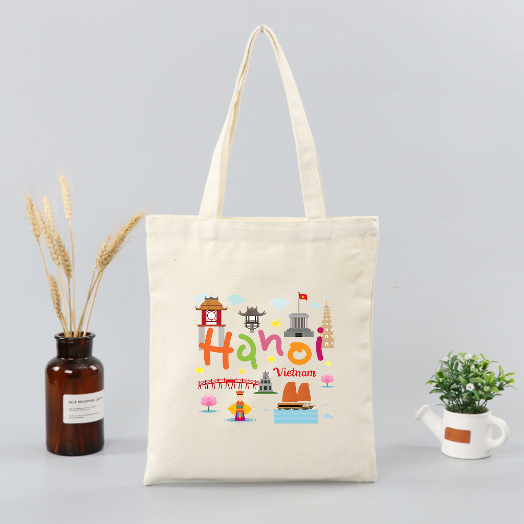 Túi tote có khóa kéo Việt Nam - Hà Nội -Hồ Chí Minh- Huế Đất Nước Tôi Yêu túi vải canvas đeo vai đi chơi tota0216